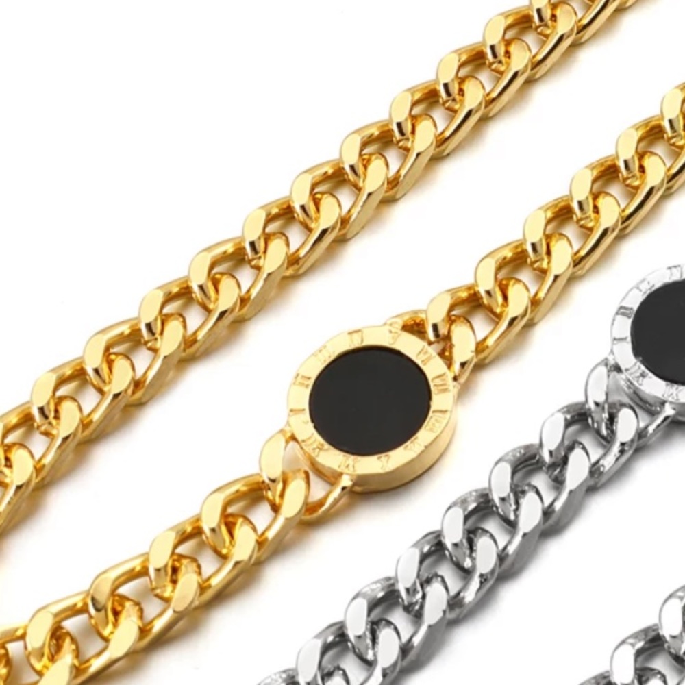 NEW 18K GOLD BLACK ROUND NECKLACE - Picture 4 of 5